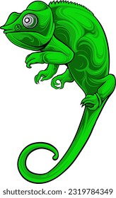 Cute small green chameleon lizard cartoon animal design flat vector illustration isolated on white background