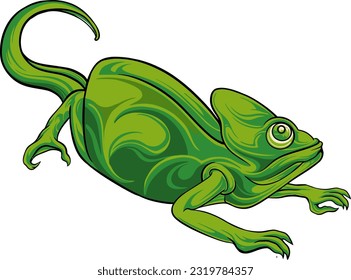 Cute small green chameleon lizard cartoon animal design flat vector illustration isolated on white background