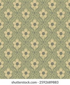 Cute small green flowers motif pattern on green background. Modern décor ditsy floral baby doll dress fabric design textile swatch all over print block.