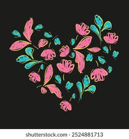 cute small hand drawn flowers inside heart vector sketch style Print for textile