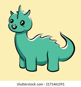Cute small happy dinosaur is smiling. Little pretty animal is having fun.