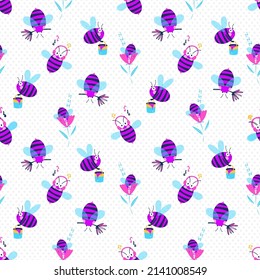 Cute Small Honey Bees Swarm Vector Seamless Pattern