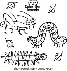 Cute small insects set to be colored, the big coloring book for preschool kids with easy educational gaming level. printable 