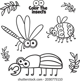 Cute Small Insects Set Be Colored Stock Vector (Royalty Free ...