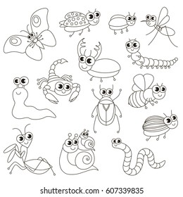 Cute Small Insects Set Be Colored Stock Vector (Royalty Free) 607339835