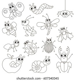 Cute Small Insects Set Be Colored Stock Vector (Royalty Free) 607340345 ...