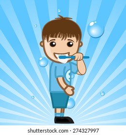 Cute Small Kid Brushing Teeth