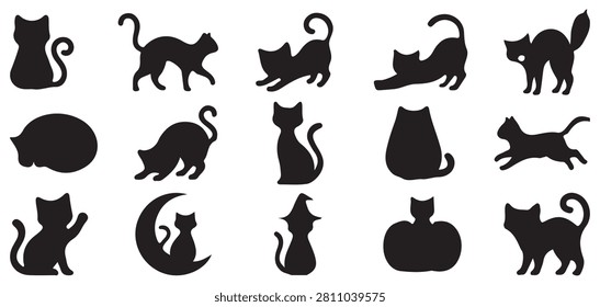Cute small kitten silhouettes and young cat vector graphics set. vector illustration eps 10