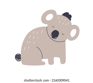 Cute small koala. Funny tropical jungle bear. Adorable baby animal in Scandinavian style. Scandi character for t-shirt print. Childish colored flat vector illustration isolated on white background