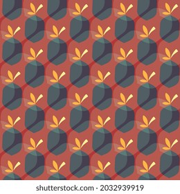 Cute small lemons abstract shapes geometric motif vine pattern continuous earthy colors background. Modern fabric design textile swatch all over print block. Creative decorative colorful geo ornament.