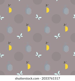 Cute small lemons abstract shapes geometric motif pattern continuous background. Spring summer season modern colorful fabric design textile swatch all over print block. Decorative ornamental surface.