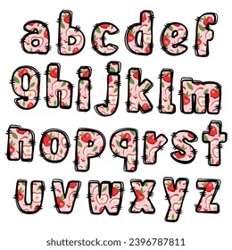 Cute Small Letters with Apple Sweet Pattern on white background. Lovely letters design for decoration. Vector Illustration theme Fruit.
