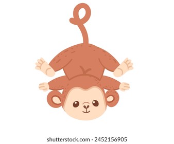 Cute small monkey hanging on his tail cartoon animal design vector illustration isolated on white background