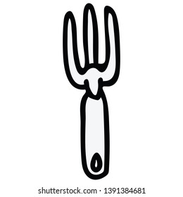 Cute small monochrome fork cartoon vector illustration motif set. Hand drawn gardening tools blog icons. Botanical lineart equipment graphics. Agriculture web buttons.