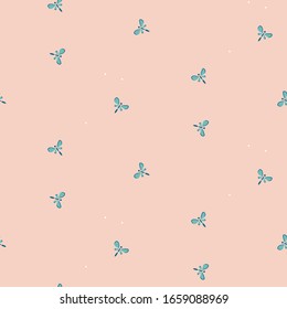 Cute small moth bugs on a pink background. Simple seamless vector pattern.