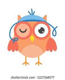 Cute small owl in winks flat icon Cartoon element
