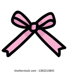 Cute small pink bow cartoon vector illustration motif set. Hand drawn for gift wrapping ribbon. Pastel celebration graphics. Decorative web buttons.