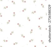 Cute small pink flower and dots on white background. Vector illustration with hand drawn flowers.