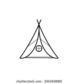 Cute small poor aged round travel real rest reed cover roof barn. Retro white black hand drawn pet kenya rustic farm hutch dwell villa wood door nature relax sketch logo art vintage line doodle style