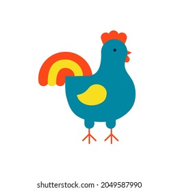 Cute small rooster standing. Flat vector illustration isolated on white.