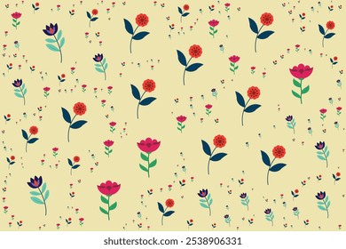 Bonito pequeno rosas flor e folhas simples padrão
