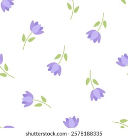 Cute small roses flowers and leaves. Simple vintage style of violet and green colors. Spring floral background. Pattern for textile, fabric print for baby and woman dress, home decor, floral design