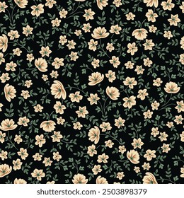 cute small seamless flower pattern on black background