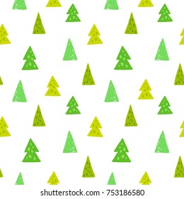 Cute small spruces background. Hand drawn paint objects. Vector seamless pattern