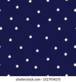 Cute Small Stars Vector Seamless Pattern. Starry Space Sky Festive Wallpaper. Vector Holiday or Birthday Navy Blue Background