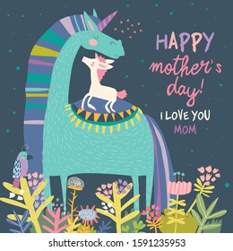 Cute Small Unicorn with Mom . Mothers Day