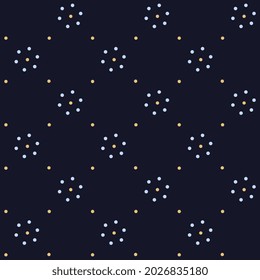 Cute small white flowers abstract geometric motif pattern continuous dotty background. Modern ditsy floral lux fabric design textile swatch ladies dress, man shirt all over print block.