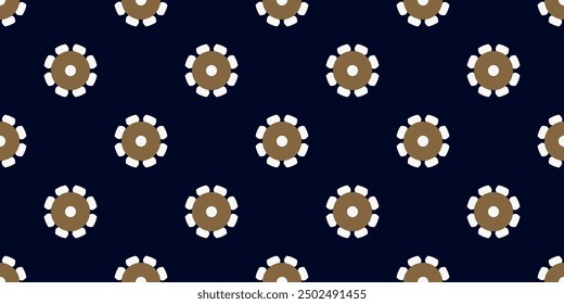 Cute small white flowers pattern doodle shapes motif continuous classic blue background. Modern decoration ditsy floral fabric design textile swatch ladies dress, men's shirt all over print block.