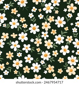  Lindas Pequeñas flores blancas con estambres amarillos sobre fondo verde. Este diseño del modelo para la impresión, tela, textil, Fondo de pantalla