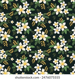  Lindas Pequeñas flores blancas con estambres amarillos sobre fondo verde. Este diseño del modelo para la impresión, tela, textil, Fondo de pantalla