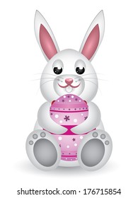 Cute small white lovely bunny with Easter egg.