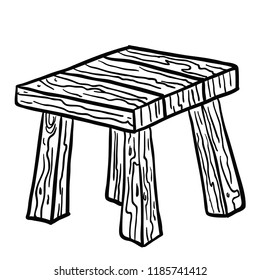 cute small wooden stool cartoon illustration doodle isolated on white