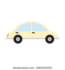 Cute Small Yellow Car Transport Flat Cartoon Vector