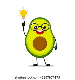 Cute smart avocado character. Funny fruit got inspiration idea cartoon emoticon in flat style. avocado emoji vector illustration