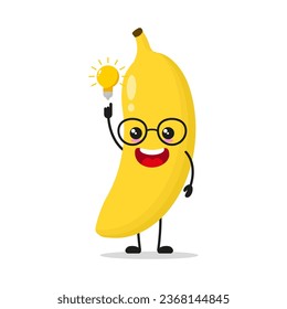 Cute smart banana character. Funny fruit got inspiration idea cartoon emoticon in flat style. food vector illustration