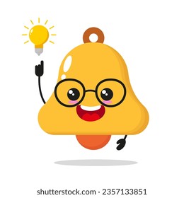 Cute smart bell character. Funny chime got inspiration idea cartoon emoticon in flat style. bell vector illustration