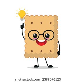 Cute smart biscuit character. Funny cookie got inspiration idea cartoon emoticon in flat style. closet vector illustration