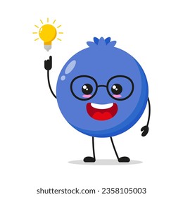 Cute smart blueberry character. Funny fruit got inspiration idea cartoon emoticon in flat style. berries emoji vector illustration