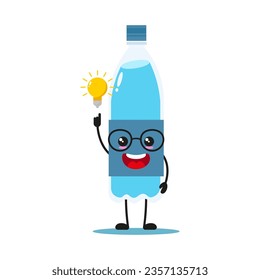 Cute smart bottle of water character. Funny mineral water got inspiration idea cartoon emoticon in flat style. water bottle vector illustration