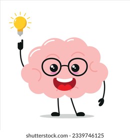 Cute smart brain character. Funny brain got inspiration idea cartoon emoticon in flat style. encephalon emoji vector illustration