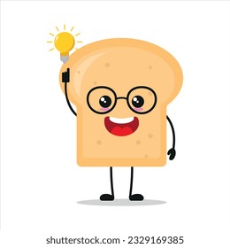 Cute smart bread character. Funny bread got inspiration idea cartoon emoticon in flat style. bakery emoji vector illustration