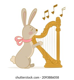 Cute and smart Bunny Playing a Harp