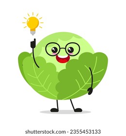 Cute smart cabbage character. Funny vegetable got inspiration idea cartoon emoticon in flat style. garbage vector illustration