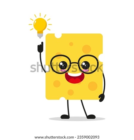 Cute smart cheese slice character. Funny food got inspiration idea cartoon emoticon in flat style. cheese slice emoji vector illustration