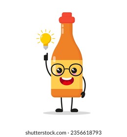 Cute smart chili sauce bottle character. Funny food got inspiration idea cartoon emoticon in flat style. chili sauce bottle emoji vector illustration