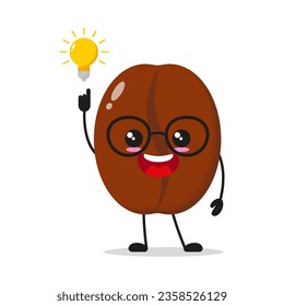 Cute smart coffee seed character. Funny drink got inspiration idea cartoon emoticon in flat style. coffee emoji vector illustration